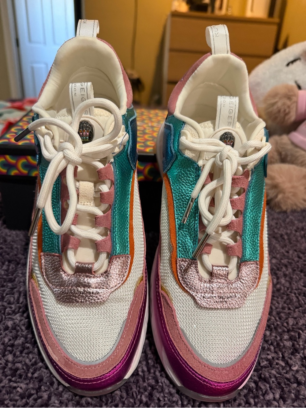 Kurt Geiger Kensington Sneakers - White Pink Teal Accents